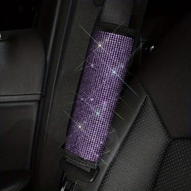 BWGHBH 2PCS Bling Car Seat Belt Pads Rhinstone Car Seatbelt Covers Cushions with Crystal Women Universal Interior Car Accessories for Releasing Shoulder Neck Pressure Purple