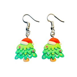 Miniblings Tree with Hat Christmas Tree Earrings Christmas Oh Christmas Tree Handmade Fashion Jewellery I Earrings Silver Plated, Polymer Clay