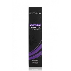 SEYSSO Carbon Whitening Charcoal Toothpaste • BLACK - With Activated Charcoal • Contains Coconut Oil, Hydroxyapatite, Xylitol • Safe Formula: No SLS, Sulphates, Parabens or Fluoride • Sonic Friendly • Mint Flavour