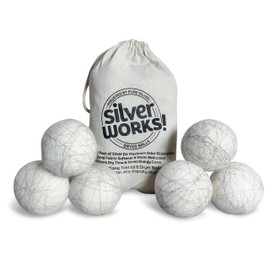 SilverWorks! Wool Dryer Balls Laundry Reusable - Odor Eliminating Dryer Laundry Balls with Silver Technology - Natural Fabric Softener and Static Reducer, Reduce Drying Time and Energy Costs - 6 Pack