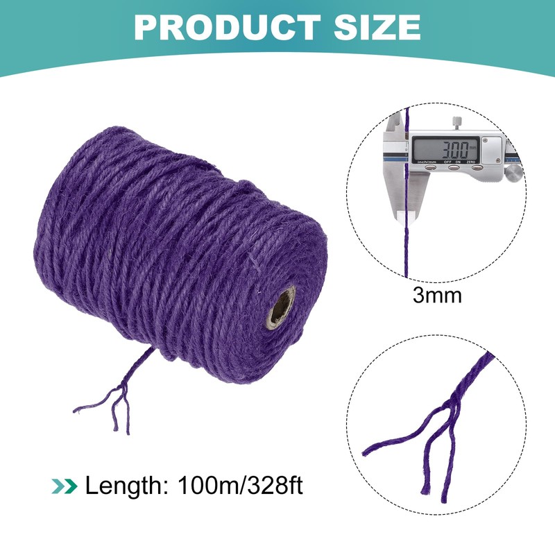 sourcing map Natural Jute Twine String 328ft x 3mm Long
