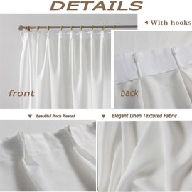 AOWELLOW White Semi Sheer Curtains 108 inch Length for Living Room, Textured Linen Blended Pinch Pleat Light Filtering Curtains, Boho Extra Long Window Curtain for Bedroom Drapes, 1 Panel