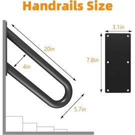 Hand Rails for Outdoor Steps Stair Railing Indoor Rail Metal Heavy Duty Non-Slip 1-3 Step Wall Mount Grab Bars U-Shape Safety Handle Garage Porch Courtyard Doorways (2 Pack 20")