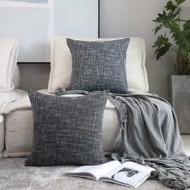 Kevin Textile Set of 2 Decorative Pillows Covers for Couch Star Faux Linen Sofa Pillows Cover 16 x 16 inch, 40x40cm, Black