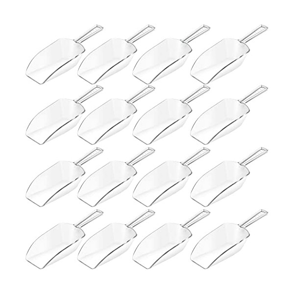 Hestya Multi-purpose Plastic Clear Kitchen Scoops, Ice Scoop for Weddings, Candy Dessert Buffet, Protein Powders, Ice Cream, Coffee, Tea (5.5 Inches, 16 Pieces)