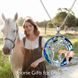 TOUPOP Horse Necklace for Women Horse Necklace for Girls Sterling Silver Tree of Life Jewellery for Women Horse Pendant Jewellery Horse Gifts for Teen Girls Birthday Gifts for Girls, Sterling Silver,