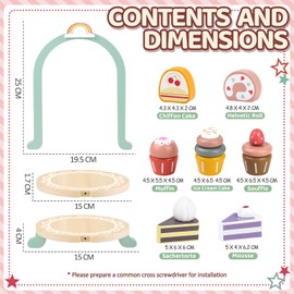 Airlab Children's Kitchen Dessert Wood, Tea Set Accessories for Play Kitchen, Tea Set Wooden Toy with Stand, Tea Party Role Play Gift for Children, Girls, Boys