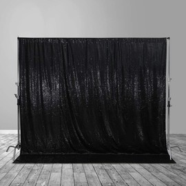 Juya Delight 8FT X 8FT Non-Transparent Sequin Photography Background Backdrop Curtain for Birthday Party Wedding Festival Ceremony (Black)