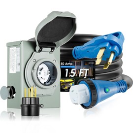 BOYISEN 50 Amp Generator Cord 15FT and Power Inlet Box Kit, 125/250V NEMA 14-50P to SS2-50R Generator Extension Cord, 50Amp Pre-drilled Generator Inlet Box with Cable Waterproof Combo Kit, ETL Listed