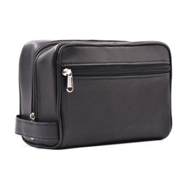 ASHLIN Genuine Leather Dopp Kit Shaving Toiletry Travel Bag for Men | Top Zipper Closure | Zippered Pocket | Fully Lined Interior - 100% Genuine Full Grain Leather [TR1-07-01]