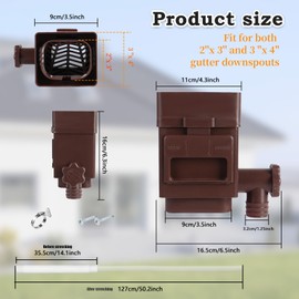 Rain Barrel Diverter Kit - Rainwater Collection System, Rain Barrel Diverter Kit with Adjustable Valve and Filter, Fits for 2x3 or 3x4 Inch Standard Downspouts, with 5ft Hose (Brown)