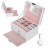 Three Layer Jewelry Storage Box PU Leather Necklace Rings Earrings