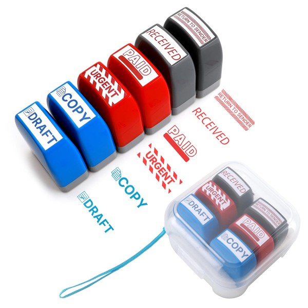 Self Inking Stamp Set 6 Pack - Red & Blue