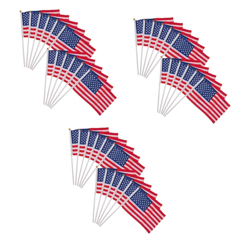 Kisangel 3sets Mini American Flags Stick Hand Waving Usa Flag