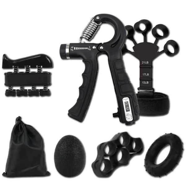 Grip Strengthener Kit 7 Pack, Adjustable Resistance Forearm Exerciser, Finger