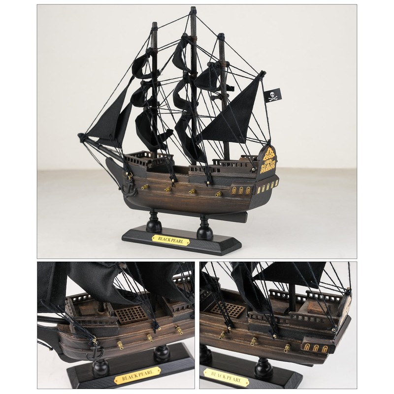 SAILINGSTORY Wooden Pirate Ship Model Black Pearl Sailing Ship Decor