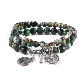 YGLINE Turquoise Crystal Beaded Bracelets,Healing Energy Tree Life Stone Reiki Stackable Stretch Bracelets Set for Women
