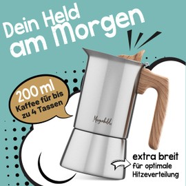 Morgenheld Style Espresso Maker Stainless Steel 4 Cups (200 ml) - Suitable for Induction Cookers, Suitable for All Hobs - Classic Mocha Pot, Dishwasher Safe Insert - For 1-2 People