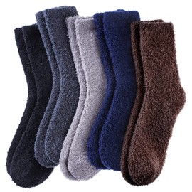 FNOVCO Mens Fuzzy Socks Soft Cozy Slipper Fluffy Socks Winter Warm Microfiber Plush Sleeping Socks 5 to 6 Pairs (5 Pairs Dark Color)