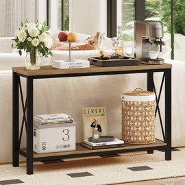 BON AUGURE Farmhouse Entryway Table, Sofa Console Table Behind Couch for Living Room, Industrial Hallway Table for Entry, Front Door, Entrance, Foyer (Vintage Oak, 47 Inch)