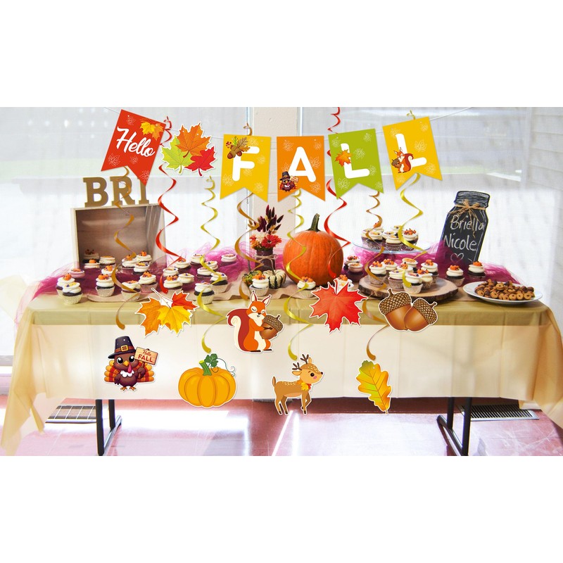Hello Fall Banner Thanksgiving Fall Decoration Autumn Pumpkins Maple Leaves