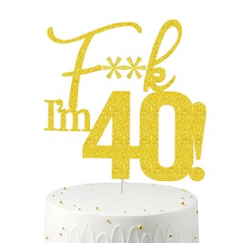 Decoraciones para tartas de cumpleaños, con purpurina dorada, 40 decoraciones para tartas, 40 decoraciones para tartas de 40 cumpleaños, 40 decoraciones para tartas de 40 cumpleaños, 40 decoraciones para pasteles, 40 decoraciones de cumpleaños de cuarent