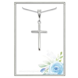 Lightweight and Delicate High Polish 925 Sterling Silver Cross Necklace for Women, Baptism, First Communion Gift Necklace for Daughter, Niece, Best Friend (18 inches)