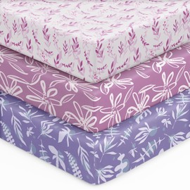 Unnivoll Baby Crib Sheets for Boys Girls, 28x52x8in Fitted Crib Sheet Neutral 3 Pack for Standard Crib and Toddler Mattress, Breathable Soft Microfiber Baby Sheet Purple Leaf