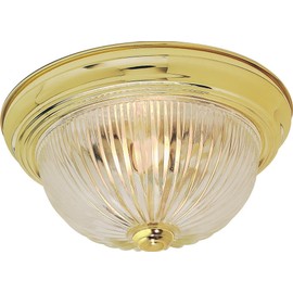NUVO SF76/093 Three Light Flush Mount, Polished Brass/Clear Ribbed Glass
