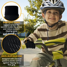 MILAIUN Children's Gloves Waterproof Winter Warm Kids Outdoor Sports Cycling Gloves Softshell Gloves Kids Smartphone Touch with Non-Slip for Small Boys Girls Black 10-12 Years