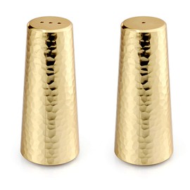 Housewares Collection Matte Gold Two Tone Hammered Design Salt and Pepper Shaker Set - 3.25 Inch Size