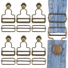 6 Sets Overalls Buckles, 1.25 inch Metal Overall Replacement Clasp Clips with Adjustable Tri Glide Slide Buckle and Buttons, DIY Button No-Sew Accessories for Overall Bib Pants Trousers Jeans Jacket