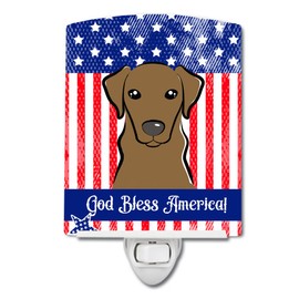 Caroline's Treasures BB2163CNL American Flag and Wirehaired Dachshund Ceramic Night Light Compact, UL-Certified, Ideal for Bedroom, Bathroom, Nursery, Hallway, Kitchen, 6x4x3, Multicolor