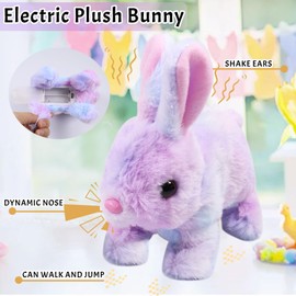 Electric Rabbit Toy Cuddly Toy Rabbit Toy, Easter Bunny Interactive Toy, Realistic Sounds, Wiggling Ears, Twitching Nose, 18 cm Jumping Plush Rabbit for Boys Girls