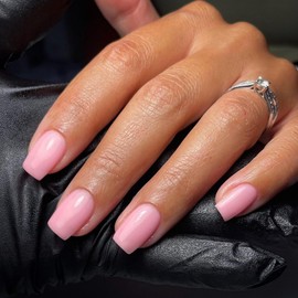 Pink Nails Press ons, Press on Nails Medium Square Glue on Nails Short Acrylic Glue on Medium Coffin Nail Gel Fake Nail False for Women, Thick Solid Color 24Pcs