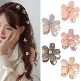 Paquete De 5 Mini Pinzas Para El Cabello Con Forma De Flor, Pequeñas Pinzas Para El Cabello Trenzado Con Diamantes De Imitación, Horquillas Metálicas Pequeñas De 2 Cm Para Cabello Fino/Corto,