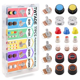 TWTADE 77PCS Potentiometer Kit WH148 B1K B5K B10K B20K B50K B100K Ohm Linear Rotary Variable Resistor Potentiometer with Various Knobs, Nuts and Washers H-055