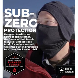 Tough Headwear Helmet Liner Beanie with Mask - Motorcycle & Construction Fleece Skull Cap - Gear for Hard Hat, Ski,Snowboard Men's Cycling Cap Grey