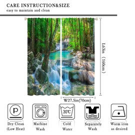 Waterfall Curtains, Spring Forest Nature Landscape Theme Pattern Print, Bedroom Living Room Blackout Curtains, 2 Panel Set, 55X63 Inch