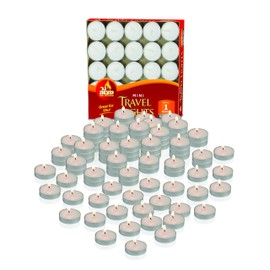 Ner Mitzvah Mini Tea Light Candles, White Unscented Travel, Centerpiece, Decorative Candle, 1 Hour Burn Time, Pressed Wax - Bulk (Pack of 50)