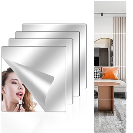 Yontlyandd 4 Pack Acrylic Mirror Tiles, 8”x8”Unbreakable Wall Mirror Full Length, Stick on Small Mirrors for Wall Decor, Home Gym Mirrors Plastic Mirror for Bedroom (4, 8" x 8")