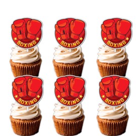 18pcs Red Glitter Boxing Gloves Dessert Cupcake Topper Wrestle Fight Sports Theme Boys Men Happy Birthday Party Decorations