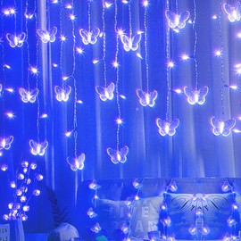 Blue Butterfly Curtain Fairy Lights USB Plug in,120 LED 8 Modes 20FT Firefly Twinkle Icicle String Lights with Remote Timer Waterproof for Bedroom Christmas Wedding Party Dorm Decor