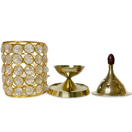 Home Genie Brass Crystal Jyot Diya, 3-Piece Decorative Oil Lamp with Crystal Cut Design and Star-Cut Lid for Pooja, Aarti & Gifting, 8.5 cm Width, 18 cm Height, 285 g