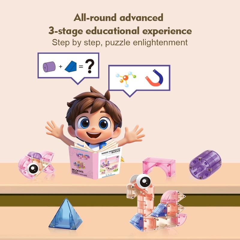 Magnetic Blocks for Toddlers Toys, 3D Translucent Magnet Building Cubes