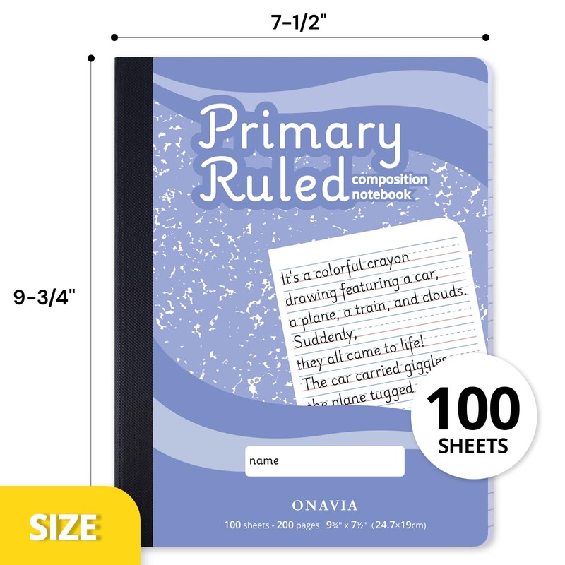 ONAVIA Primary Composition Notebook K-2, 200 Pages, 4 Pack, Cornflower