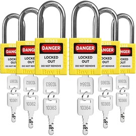 Boviisky 6 Yellow, Keyed Different, 2 Keys Per Lock, OSHA Compliant Lockout Tagout Locks