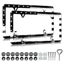 Black American Flag Eagle License Plate Frames - 2 Pack Statue of Liberty Stainless Steel License Plate Holder,Rust-Proof Waterproof Car Decorative Tag Frames with Screws Fasteners Caps