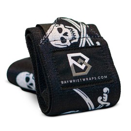 Bay Wrist Wraps Weightlifting Workout Wrist Brace - Adjustable, One Size Fits All - Comfort Wrist Wraps for Weightlifting with Thumb Loop, Lifting Wrist Strap in Jolly Roger - 18-inch Wrist Wrap