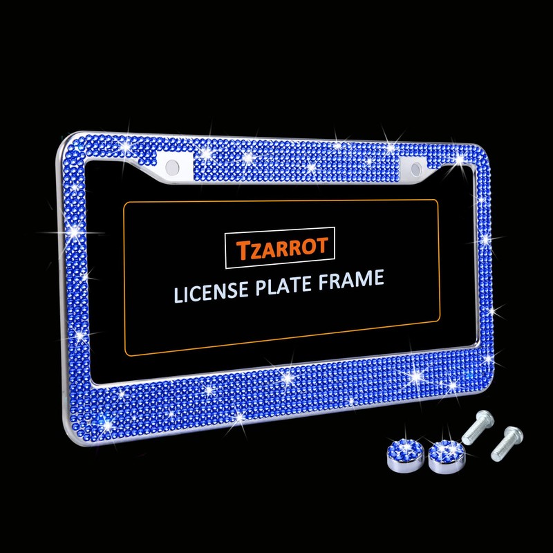 TZARROT Blue Bling License Plate Frame for Women, Diamond Rhinestone